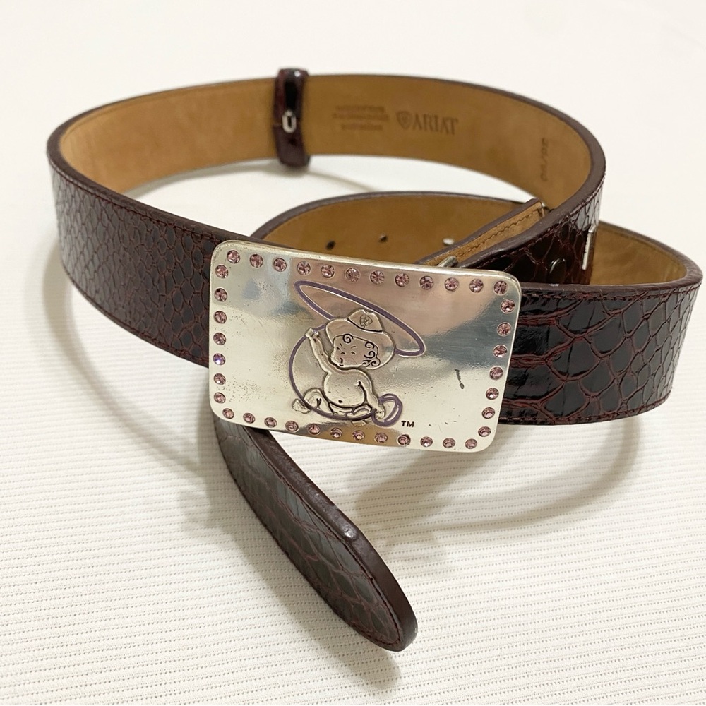 Ariat Baby Roper Pink Rhinestone Buckle Western Cowboy Cowgirl Leather Belt